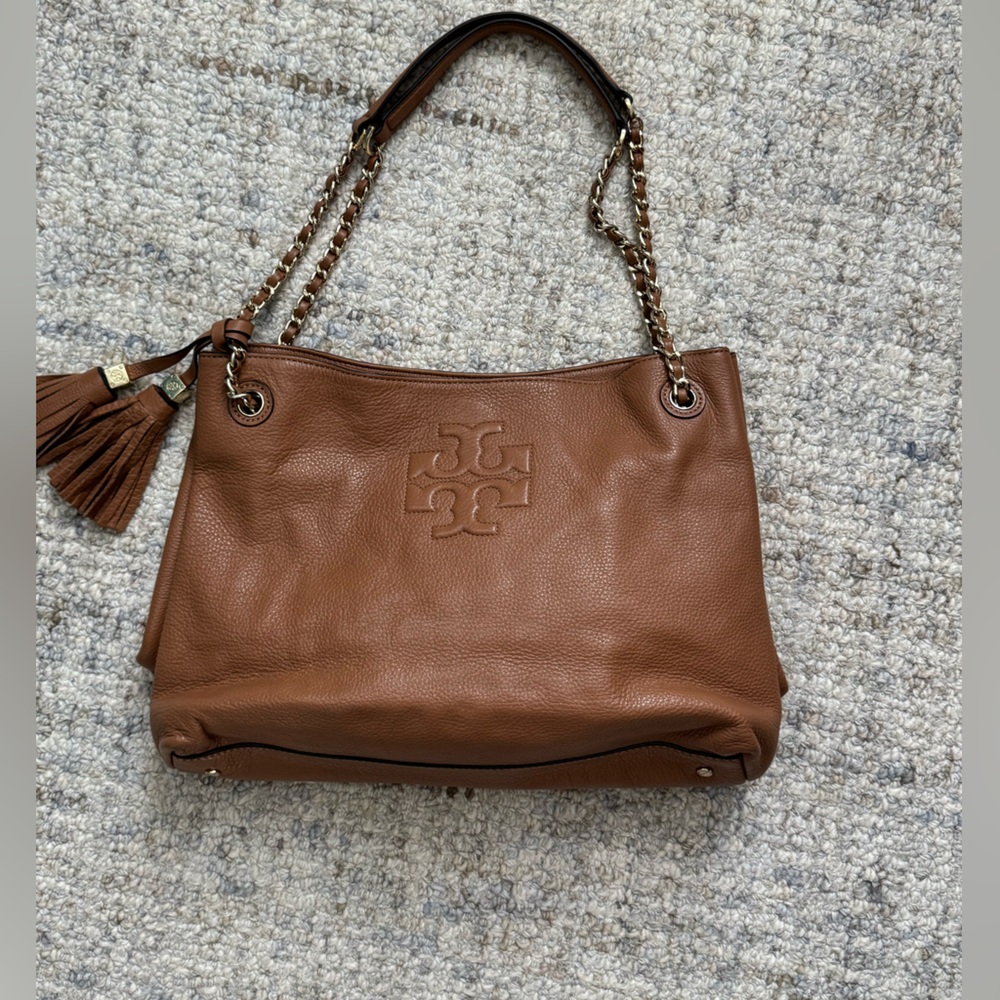 Tory Burch Brown Leather Tote with Chain Straps